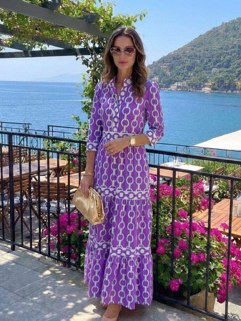 Dorvelli | Women's Midi Dress – Three Quarter Sleeve Chain