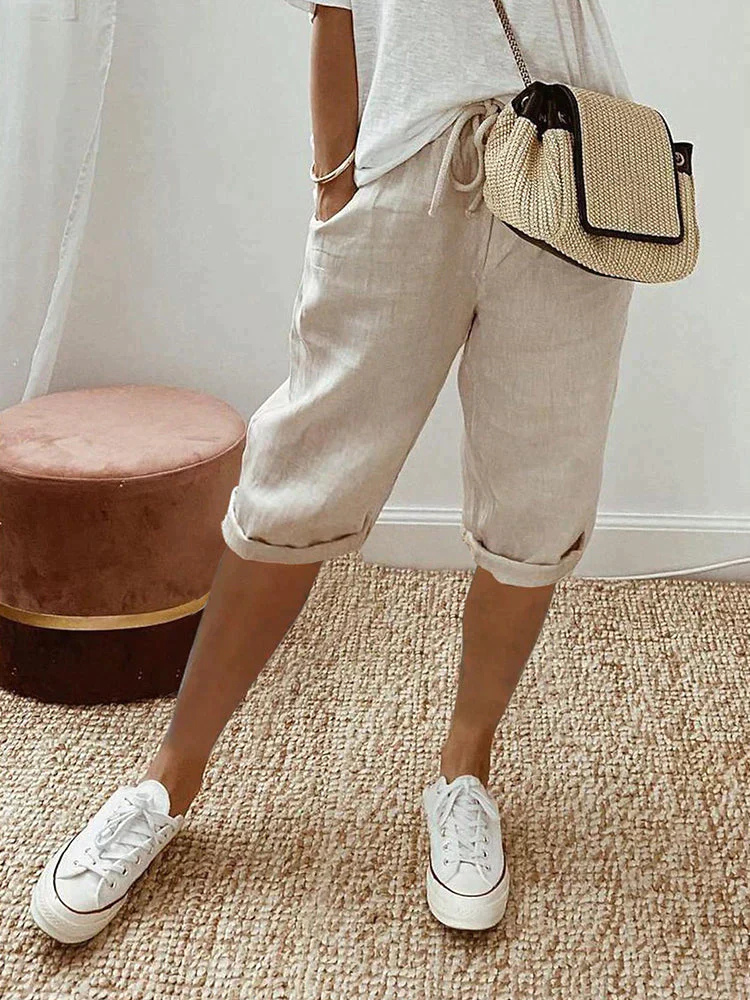 Dorvelli | Women's Shorts – Linen Drawstring Cropped Bermuda