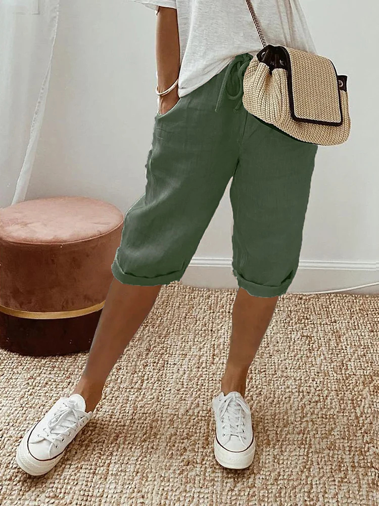 Dorvelli | Women's Shorts – Linen Drawstring Cropped Bermuda