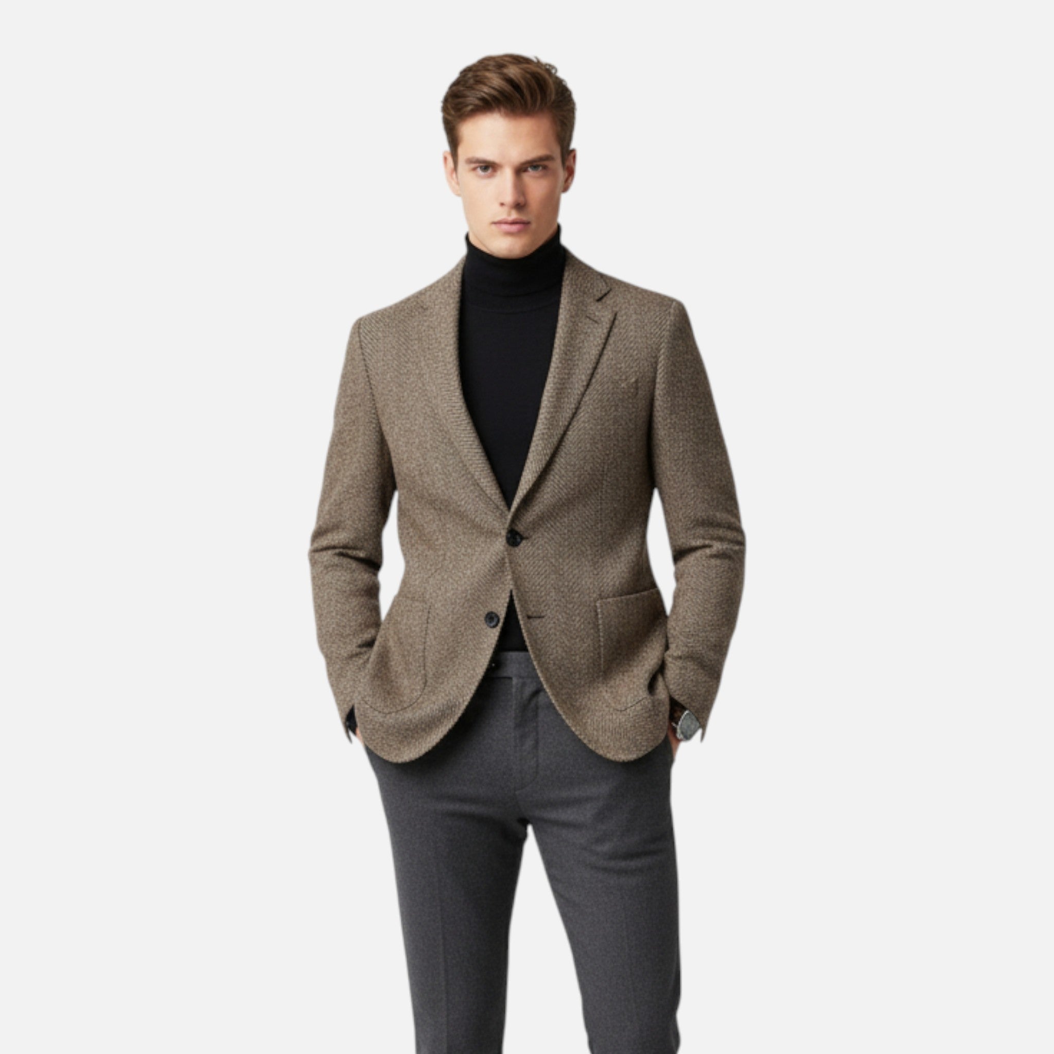 Dorvelli | Men’s Herringbone Wool Blazer – Classic Single-Breasted Refinement