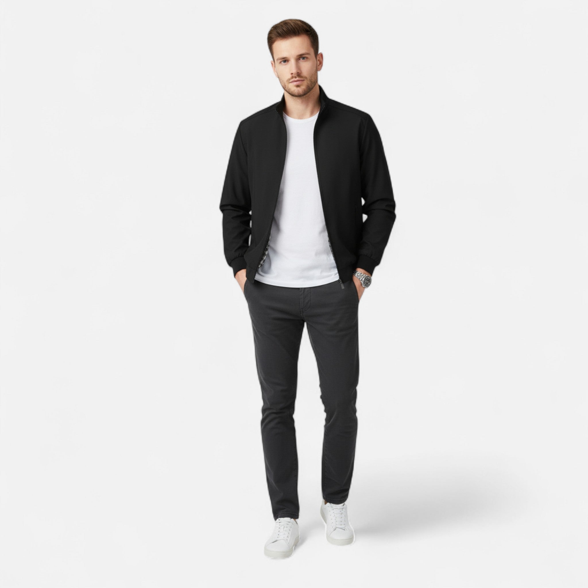 Dorvelli | Men’s Jacket – Lightweight Zip-Up Beige Elegance