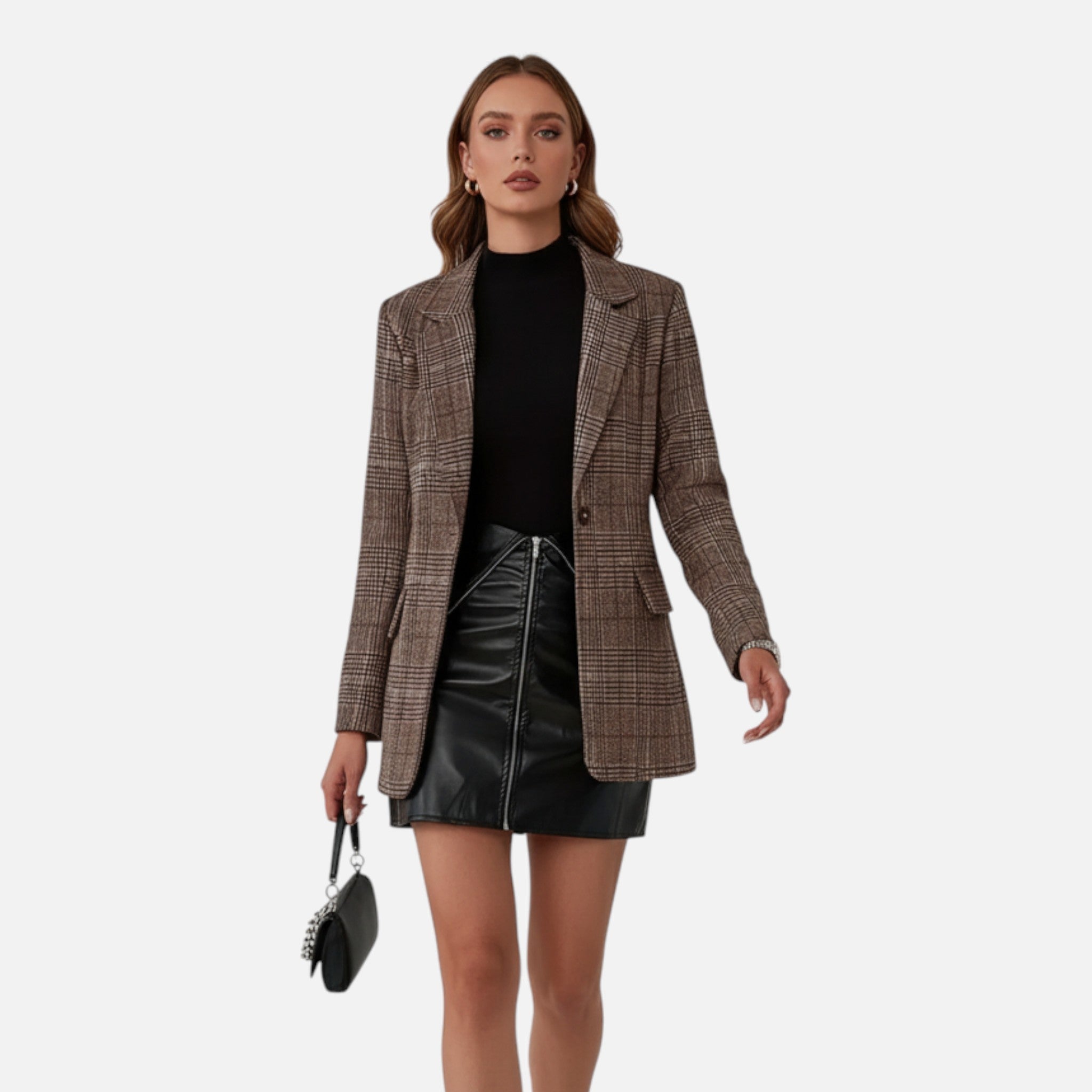 Dorvelli | Women’s Plaid Lapel Blazer – Elegant Workwear Essential