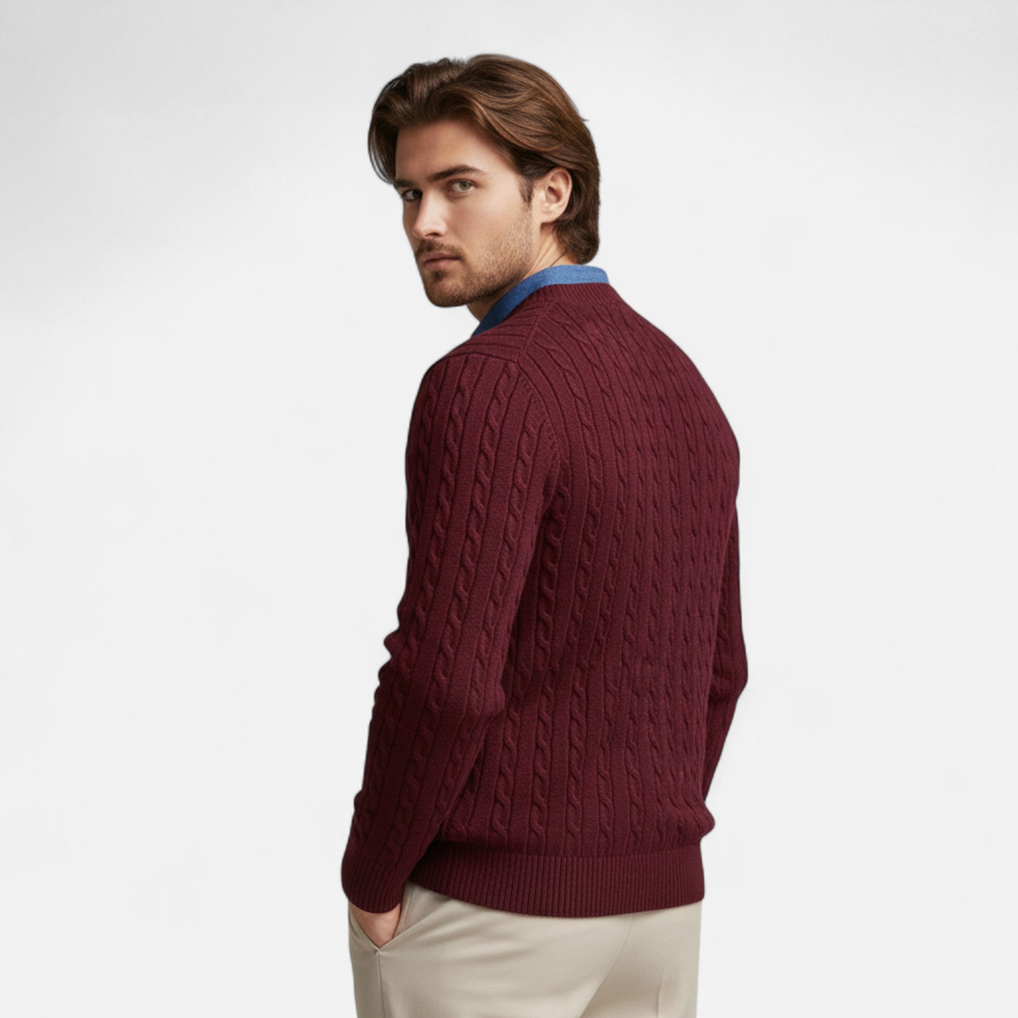 Dorvelli | Men’s Round Neck Twisted Rope Knit Sweater – Classic Cable Jumper