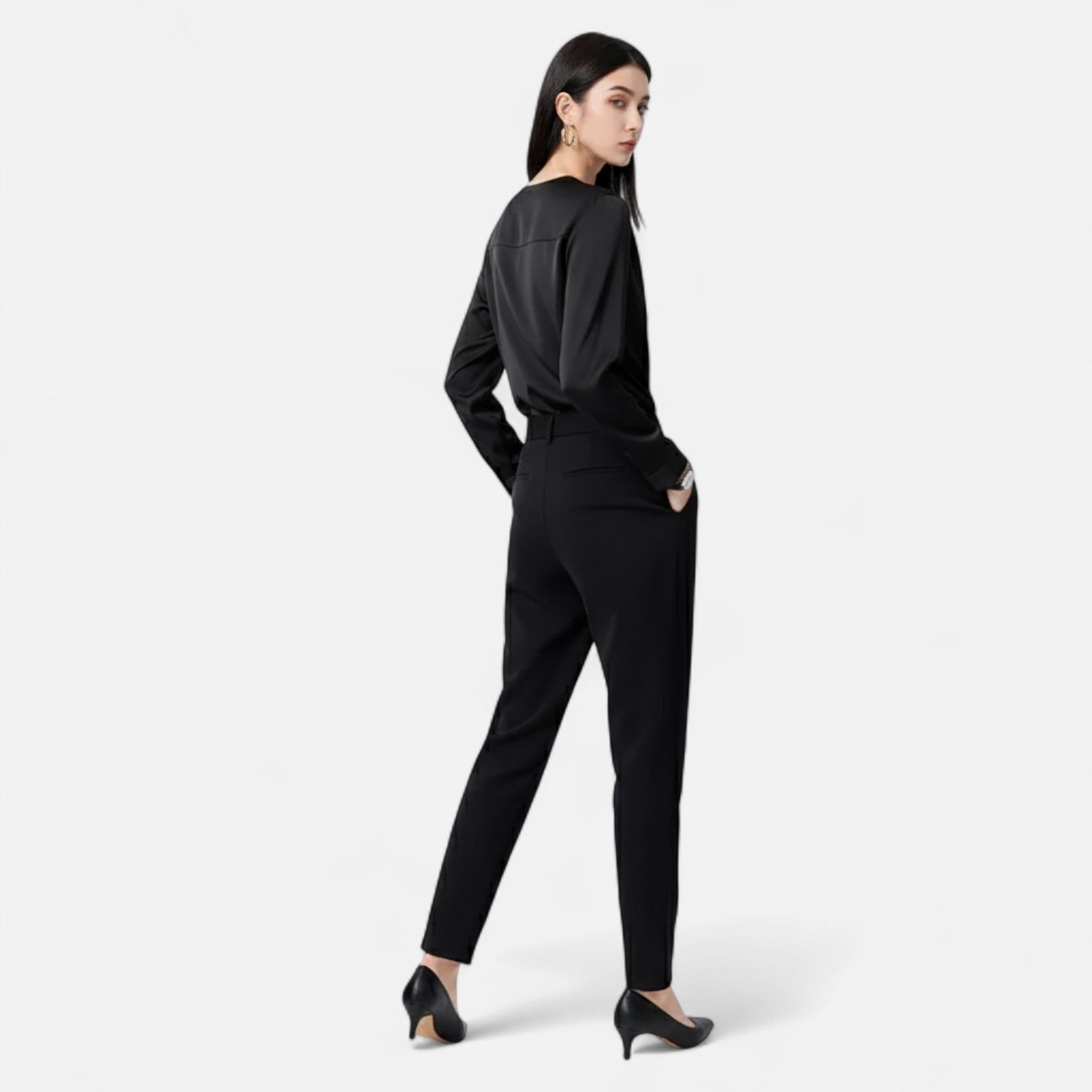 Dorvelli | Women’s Blouse – Satin V-Neck Long Sleeve