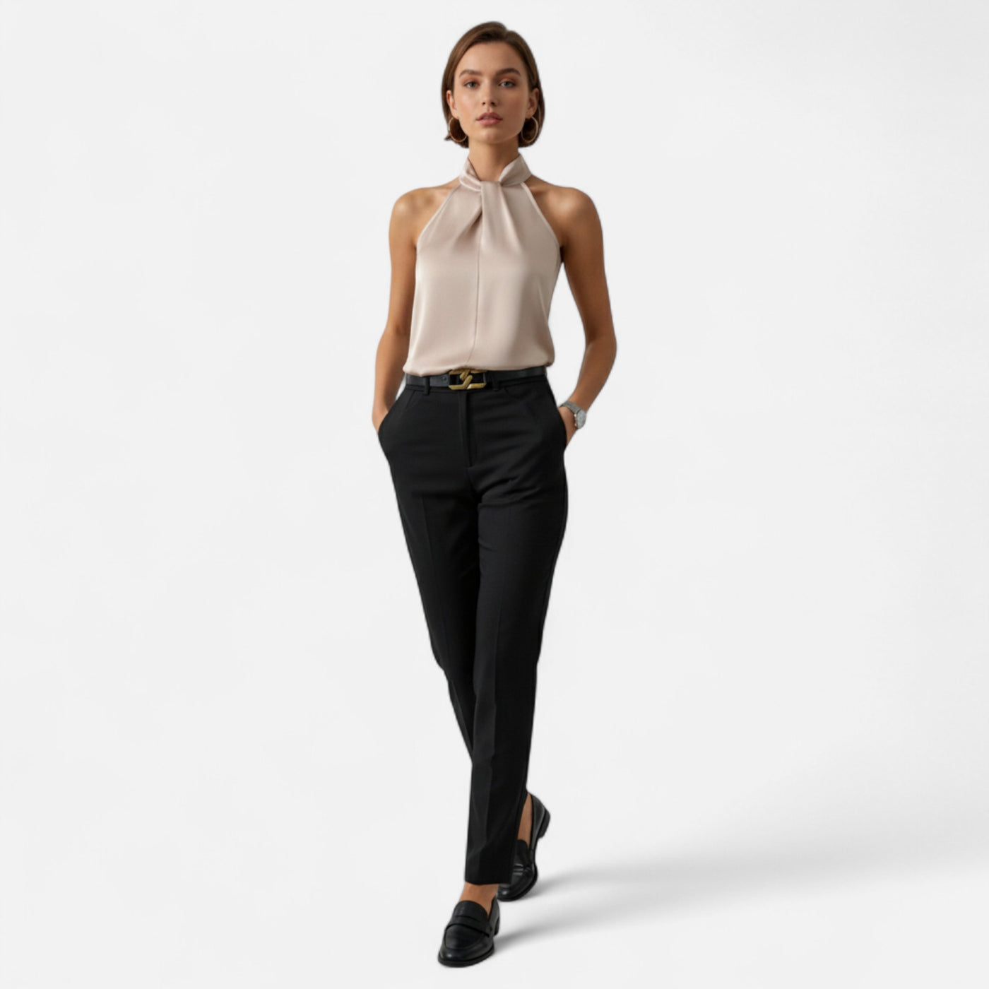 Dorvelli | Women’s Blouse – Satin Sleeveless Twisted Neck