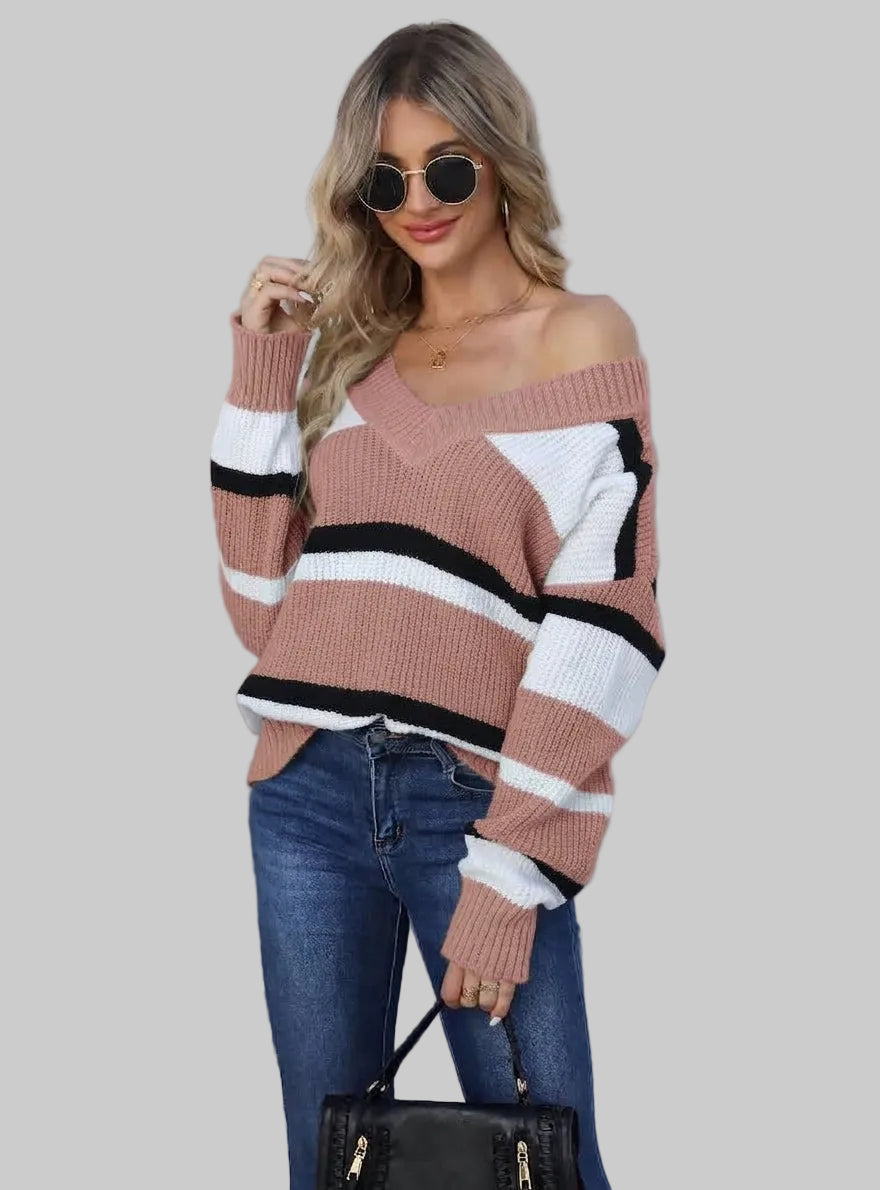 Dorvelli | Women’s Cropped Jumper – Striped V - Neck