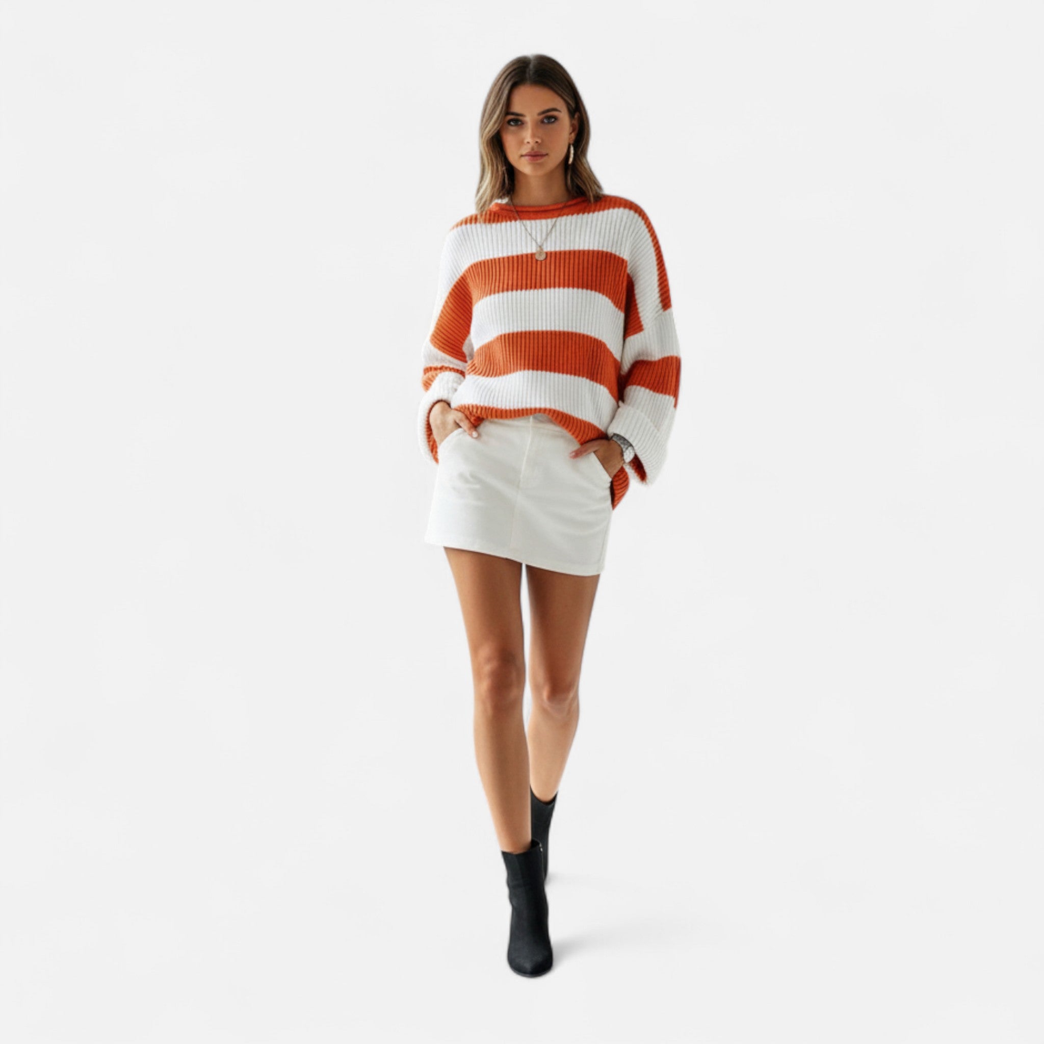 Dorvelli | Women’s Sweater – Striped Round Neck Elegance