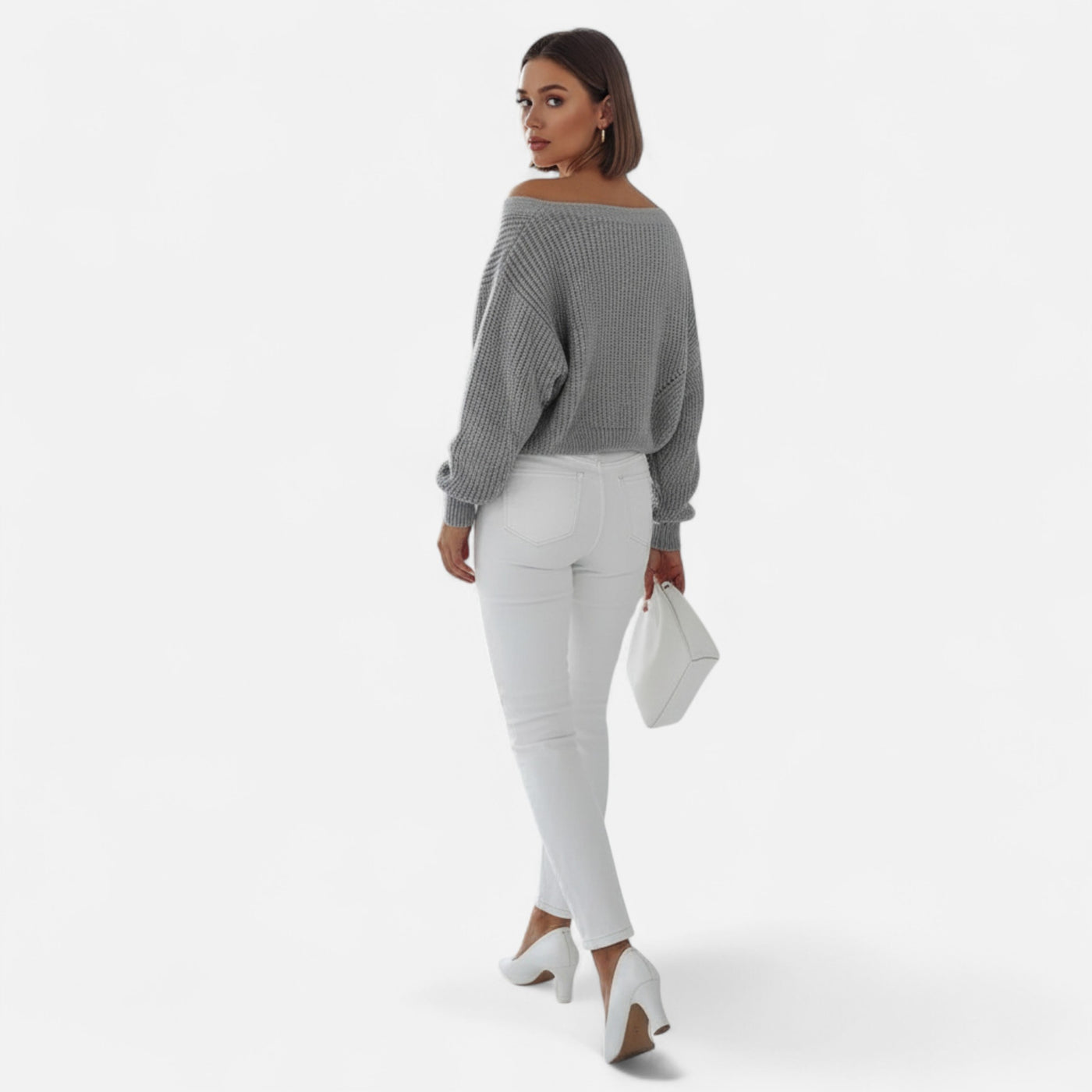 Dorvelli | Women’s Cardigan – Deep Collar Lantern Sleeve Elegance