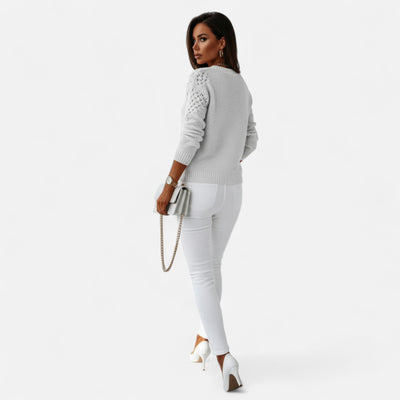 Dorvelli | Women’s Sweater – Jacquard Hollow Round Neck Elegance