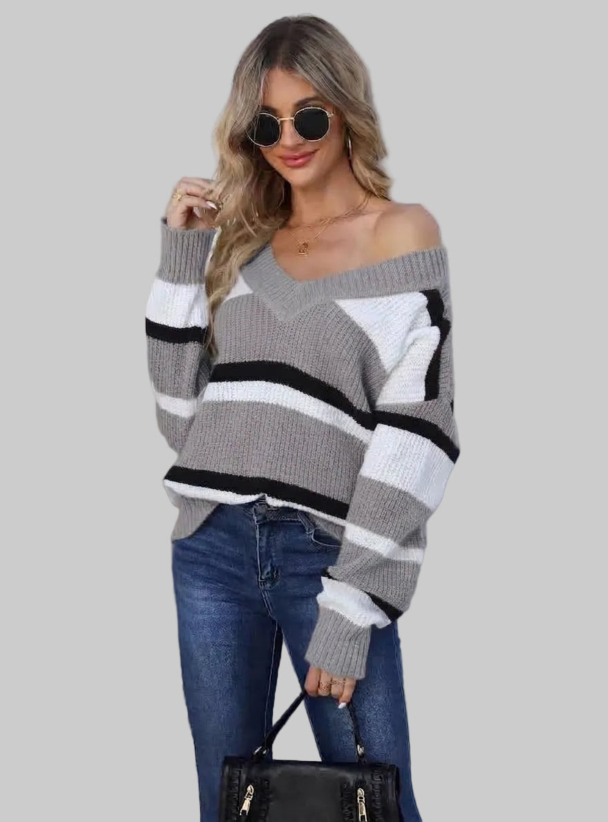 Dorvelli | Women’s Cropped Jumper – Striped V - Neck