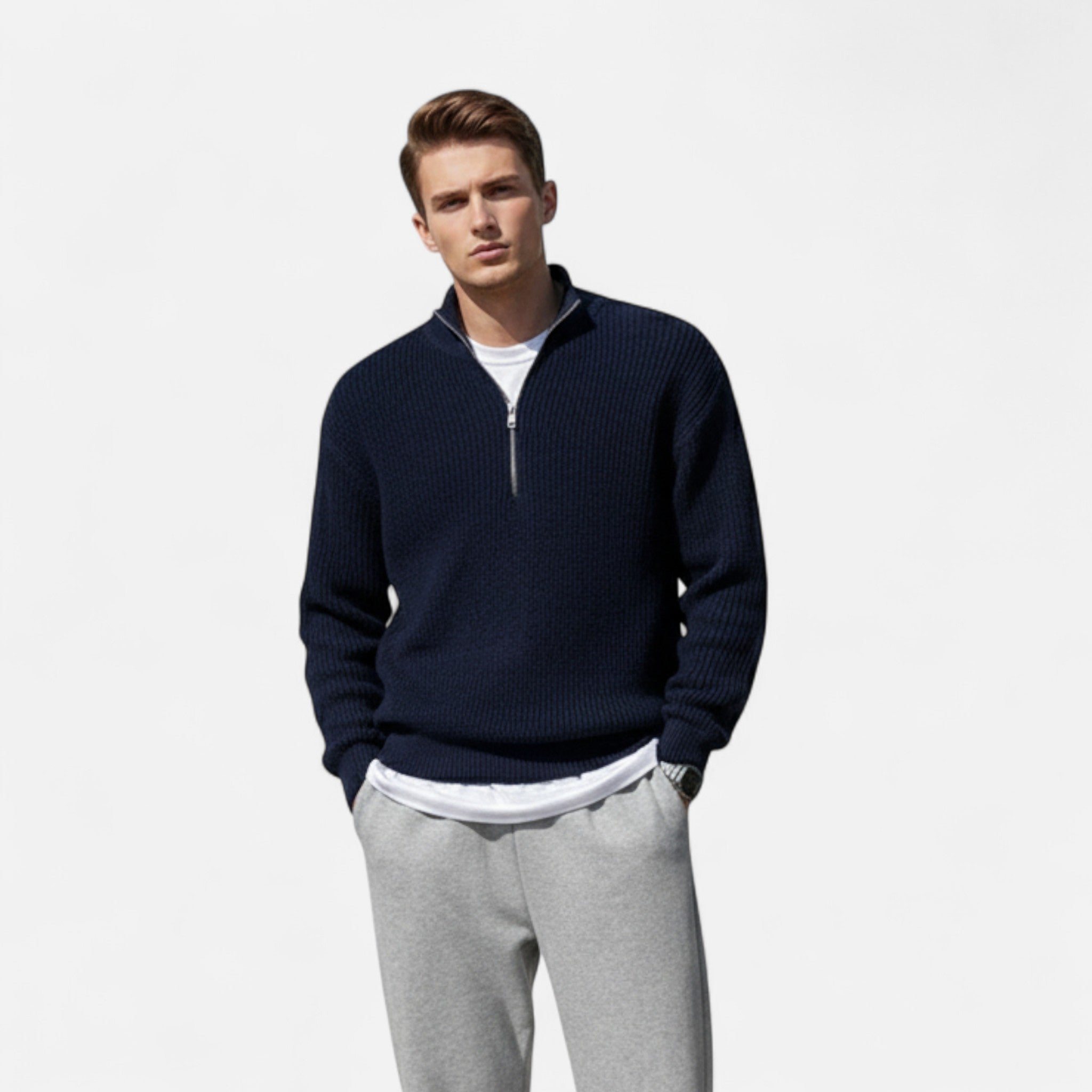Dorvelli | Men’s Zipper Sweater – Heritage Semi-Turtleneck