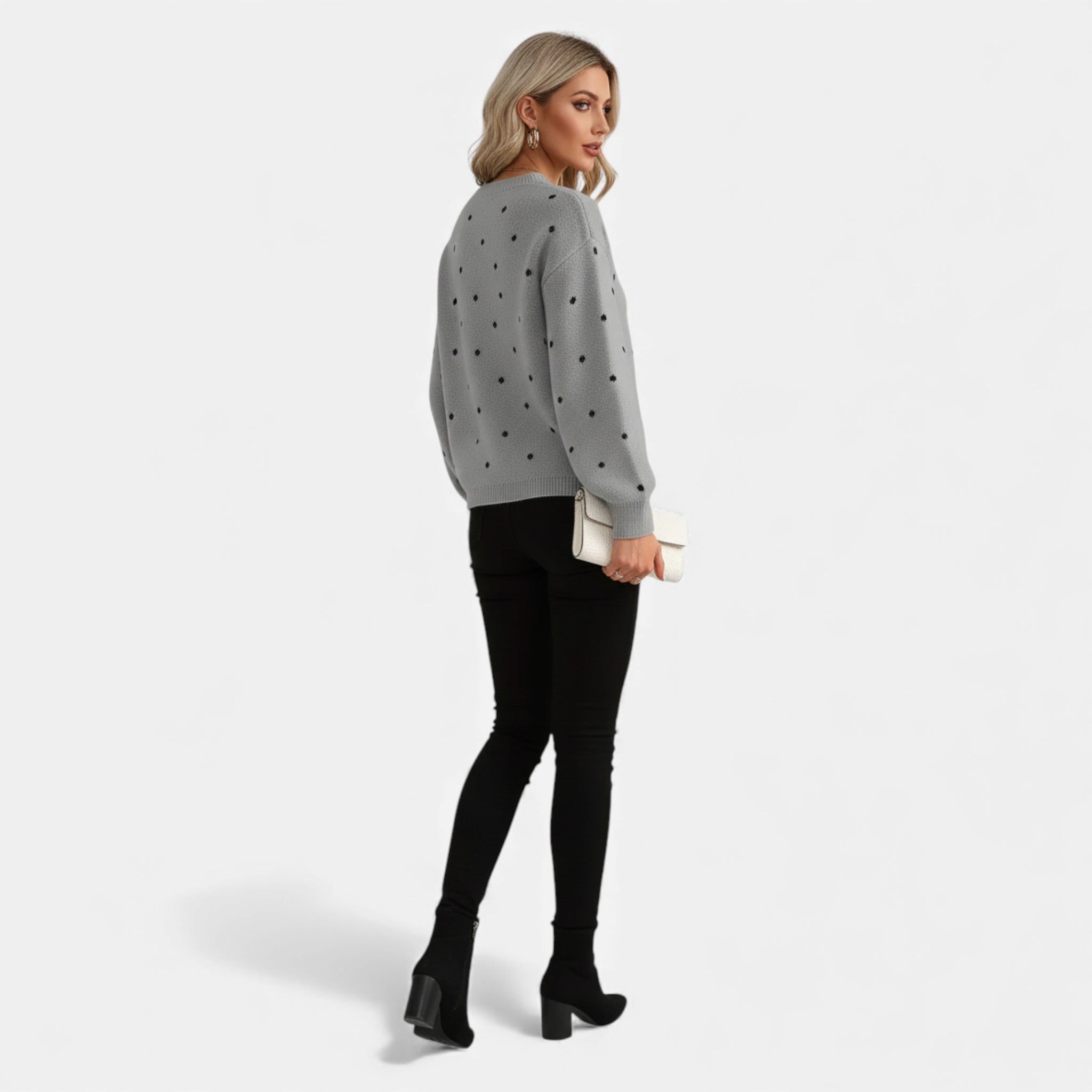 Dorvelli | Women’s Sweater – Polka-Dot Crew-Neck Elegance
