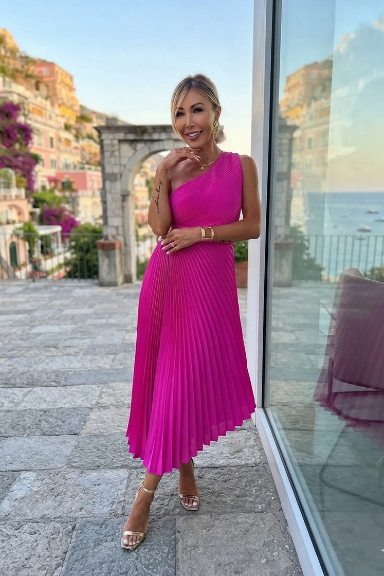Dorvelli | Women's Midi Dress – One-Shoulder Wedding Guest