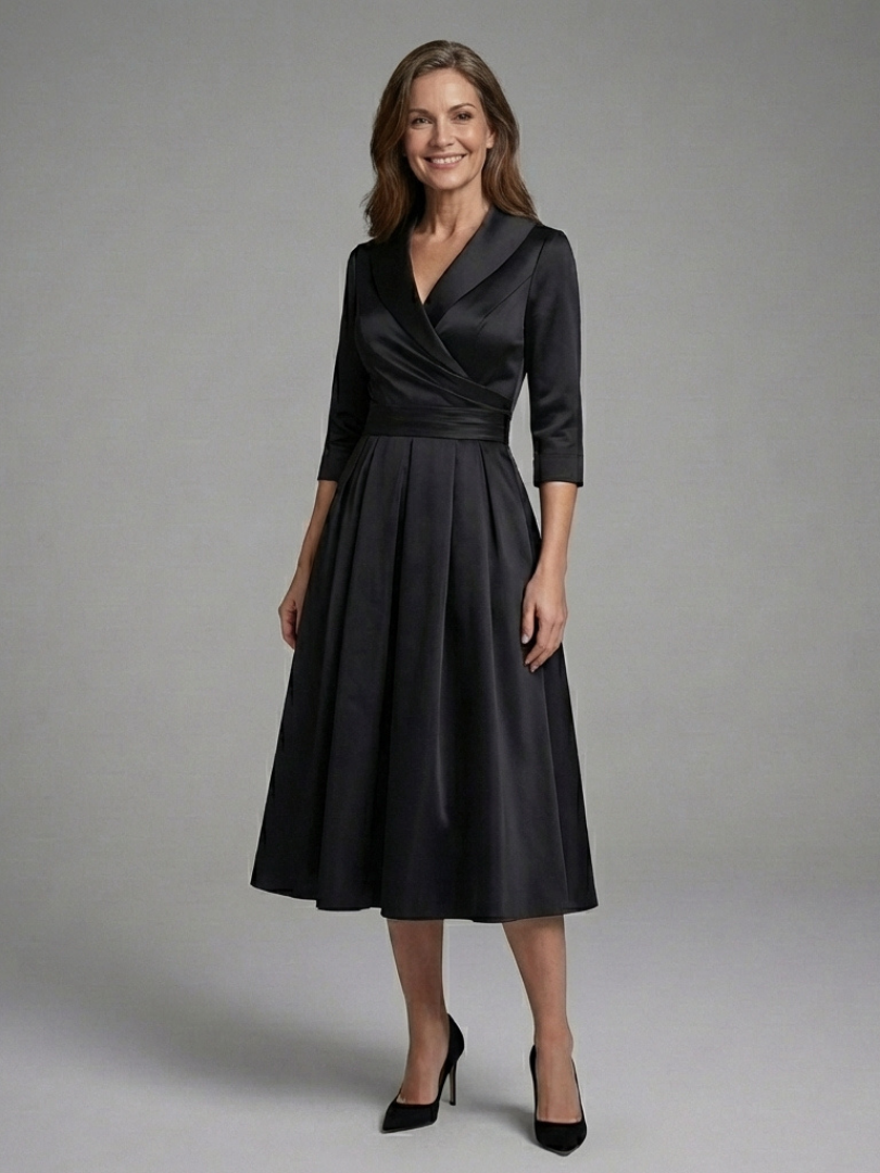 Dorvelli | Women's Midi Dress – Three Quarter Sleeve Wrap
