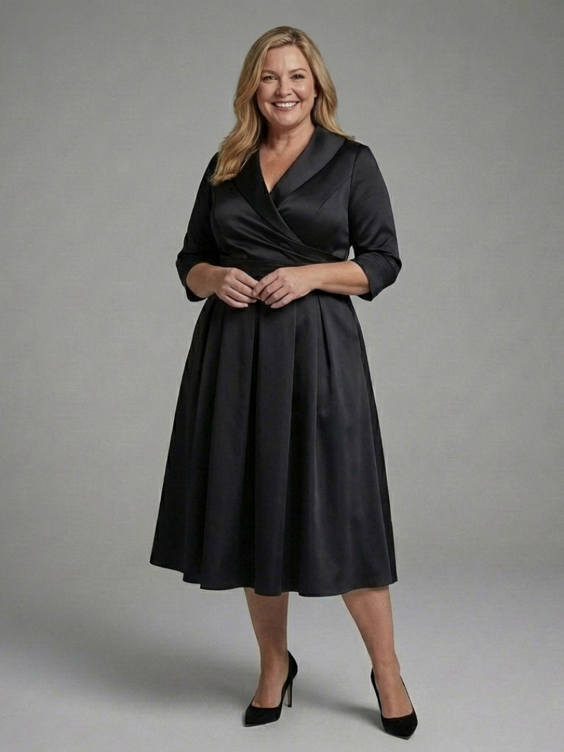 Dorvelli | Women's Midi Dress – Three Quarter Sleeve Wrap