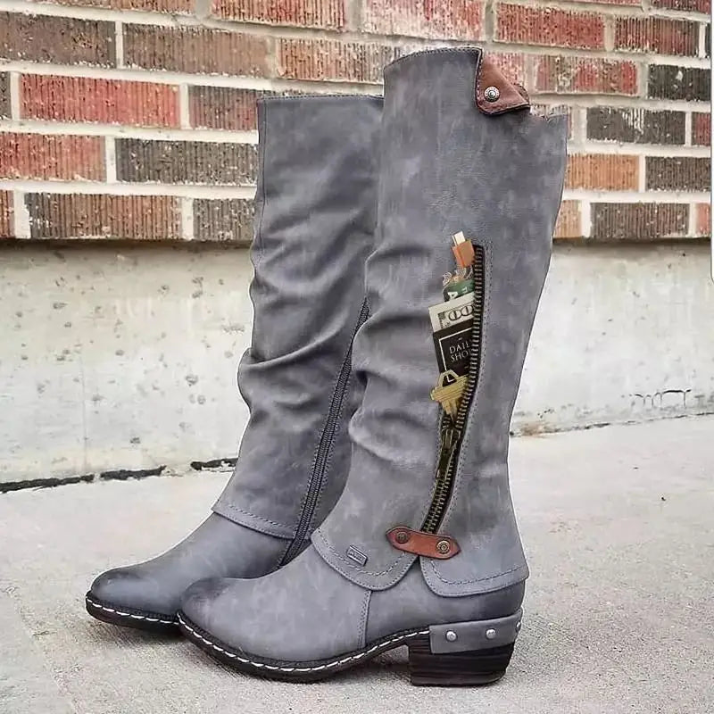 Dorvelli | Women’s Knee-High Boots – Side-Zip Block Heel