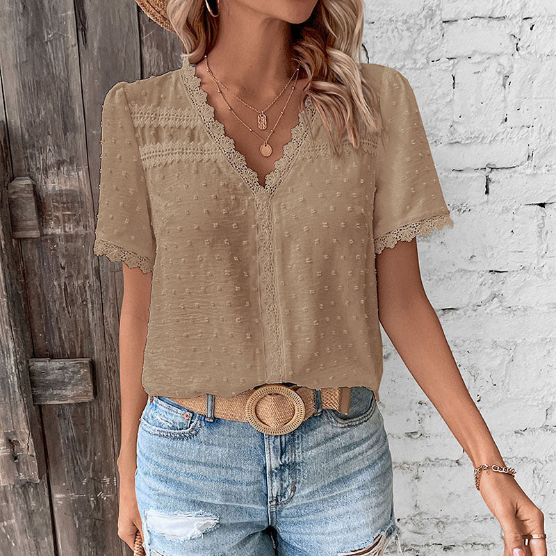 Dorvelli | Women's Blouse – Neck Lace Trim