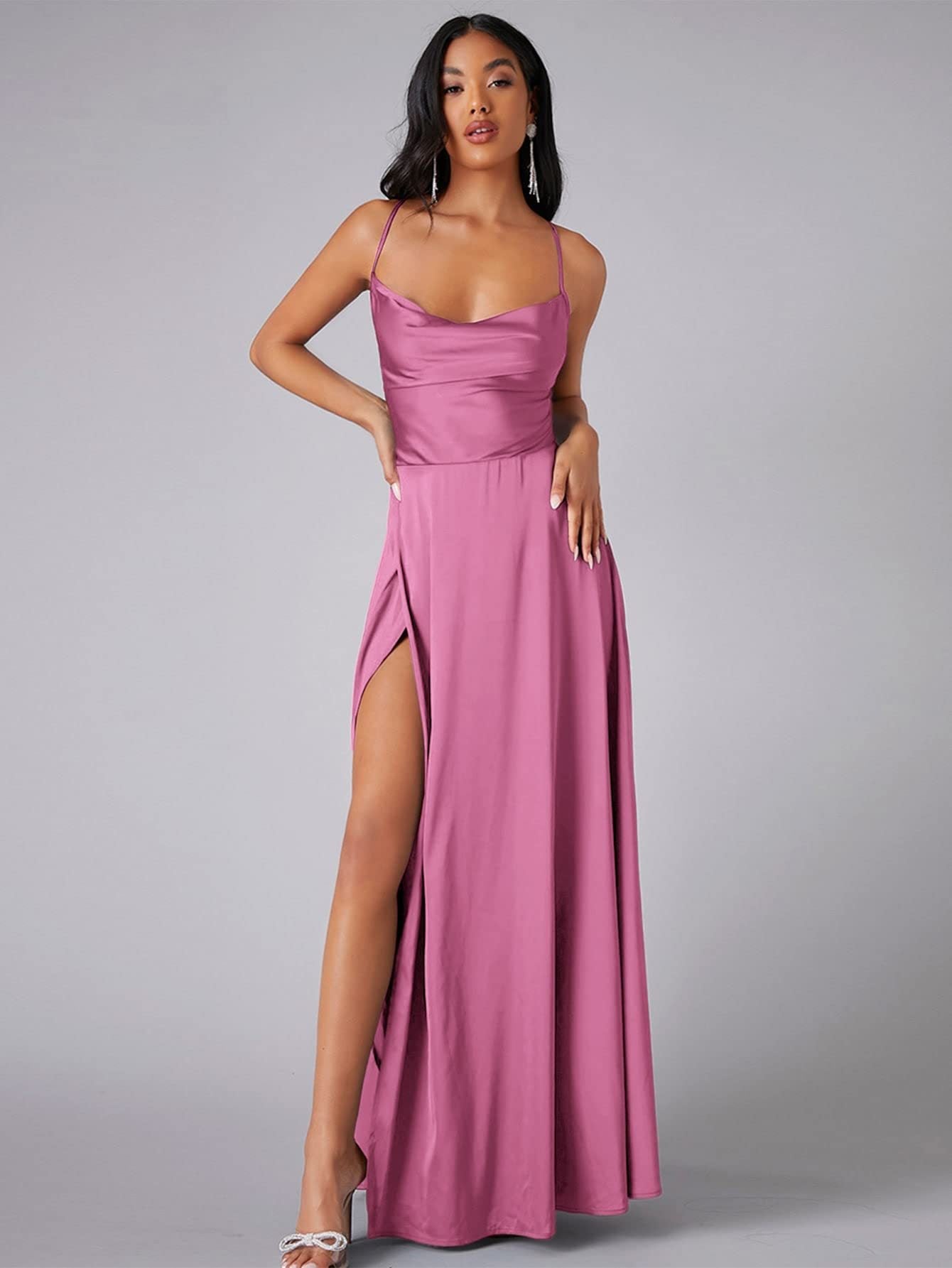 Dorvelli | Women’s Wedding Guest Maxi Dress – Cowl-Neck Slit Gown