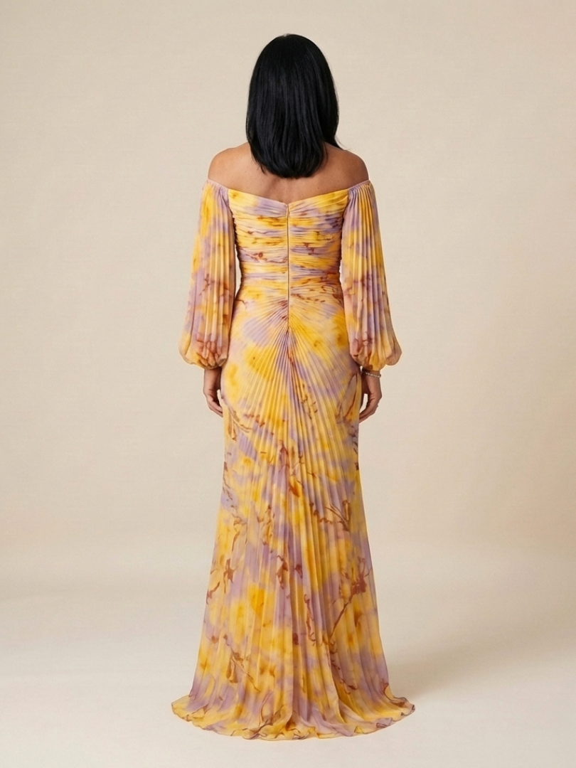 Dorvelli | Women's Maxi Dress – Off Shoulder Pleated Long