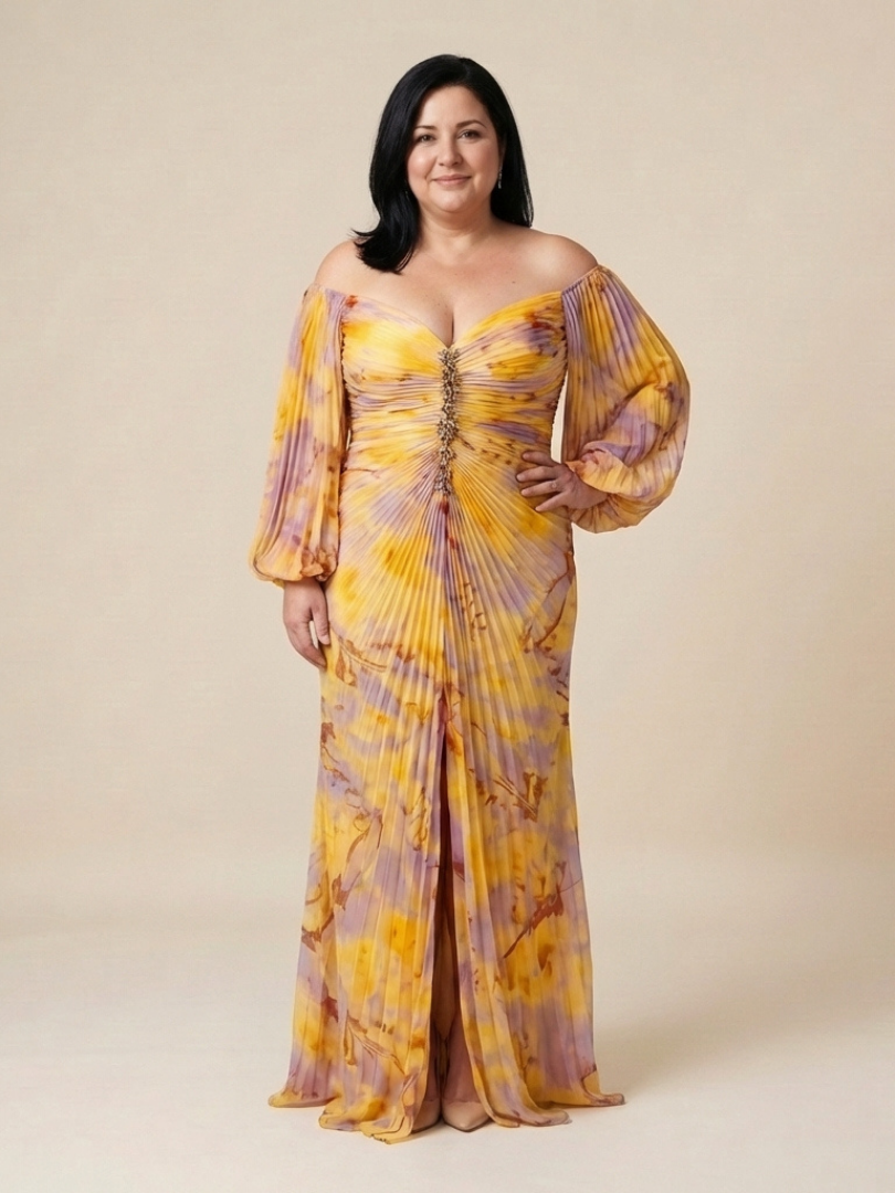 Dorvelli | Women's Maxi Dress – Off Shoulder Pleated Long