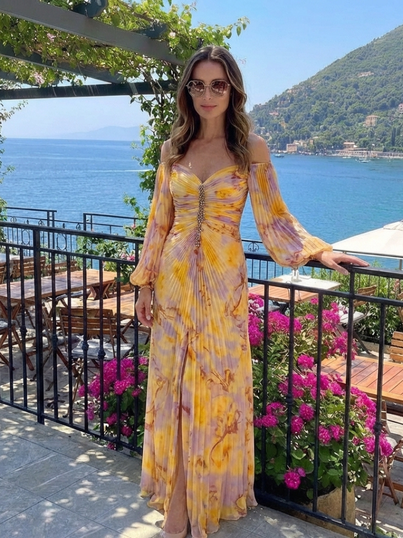 Dorvelli | Women's Maxi Dress – Off Shoulder Pleated Long
