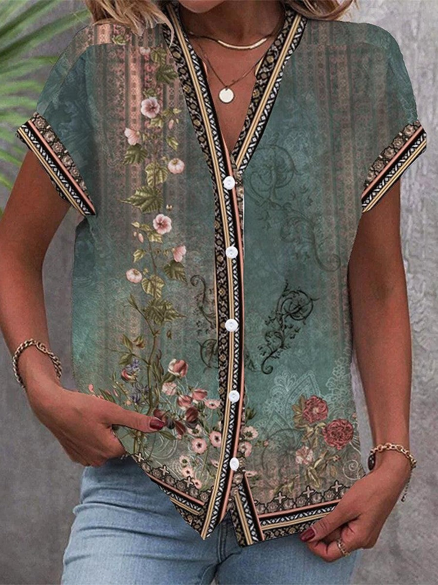 Dorvelli | Women's Blouse – Lightweight Boho Floral Neck