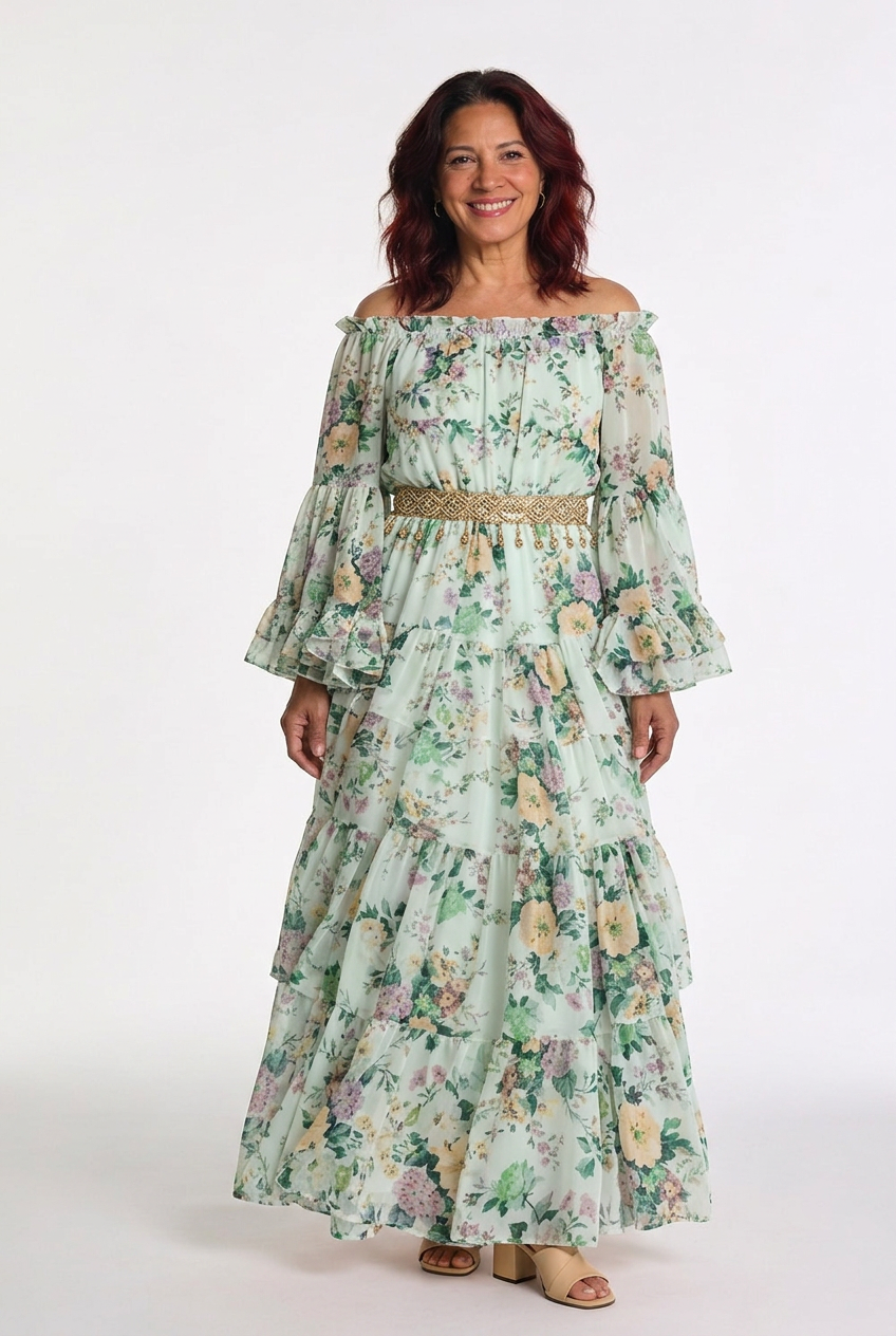 Dorvelli | Women's Maxi Dress – Bohemian Floral Print Tie