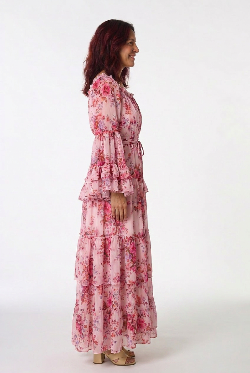 Dorvelli | Women's Maxi Dress – Bohemian Floral Print Tie