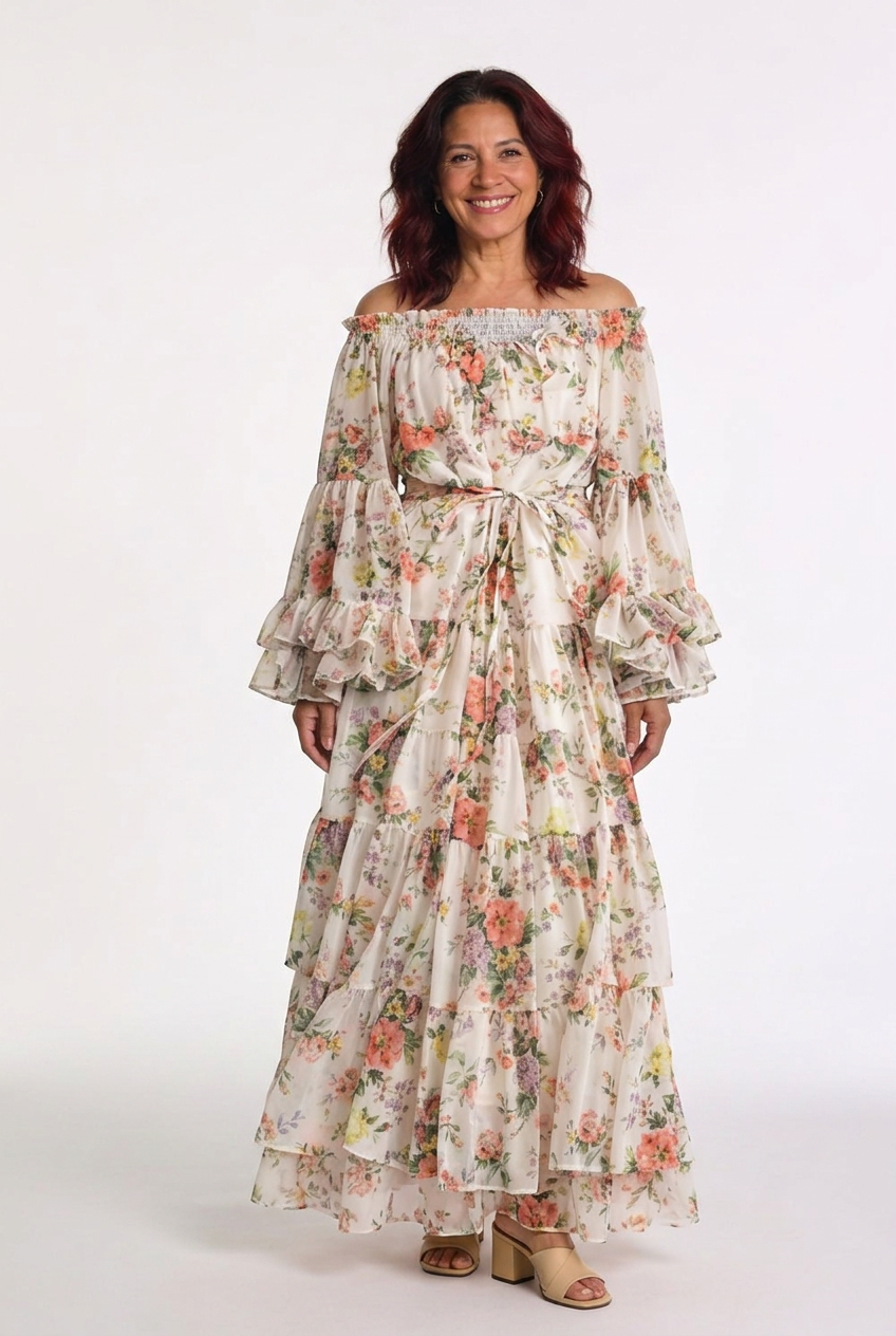 Dorvelli | Women's Maxi Dress – Bohemian Floral Print Tie