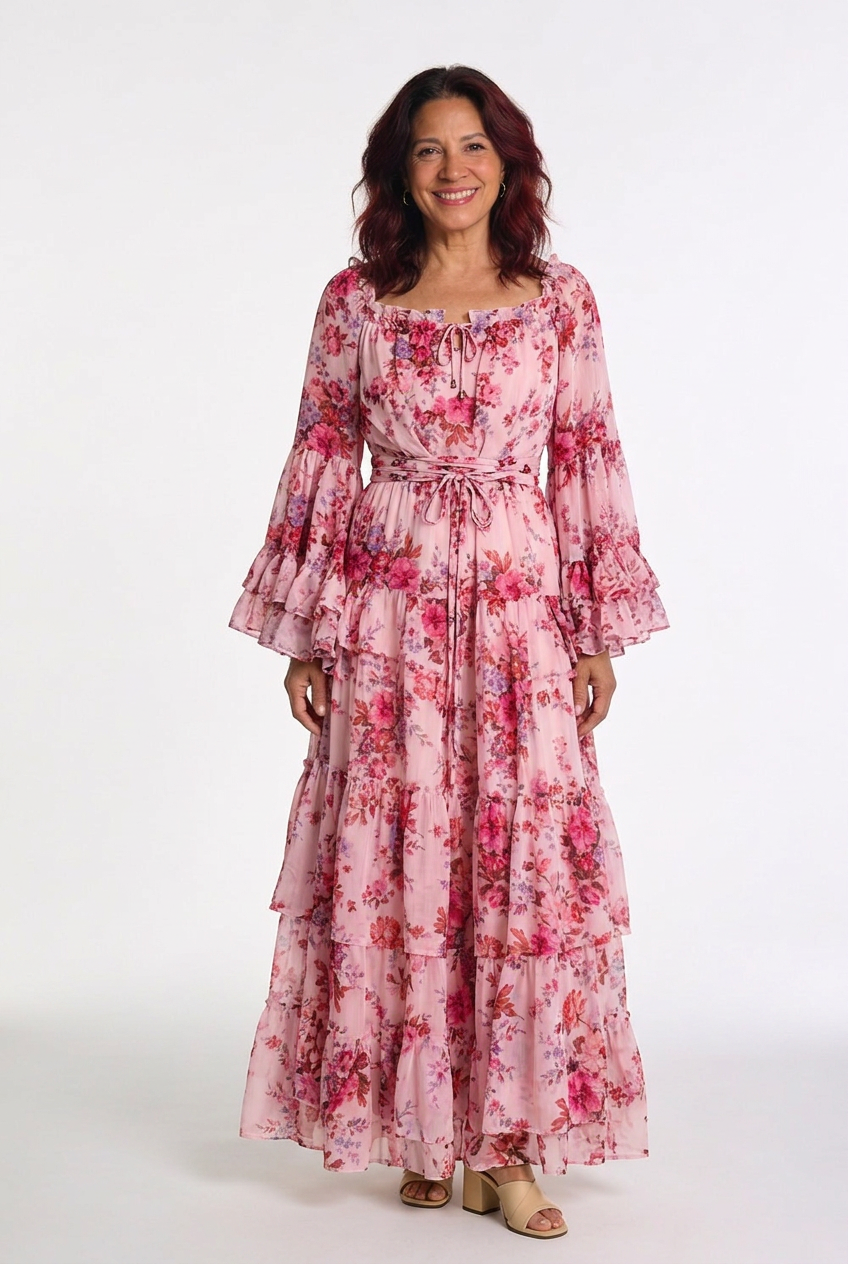 Dorvelli | Women's Maxi Dress – Bohemian Floral Print Tie
