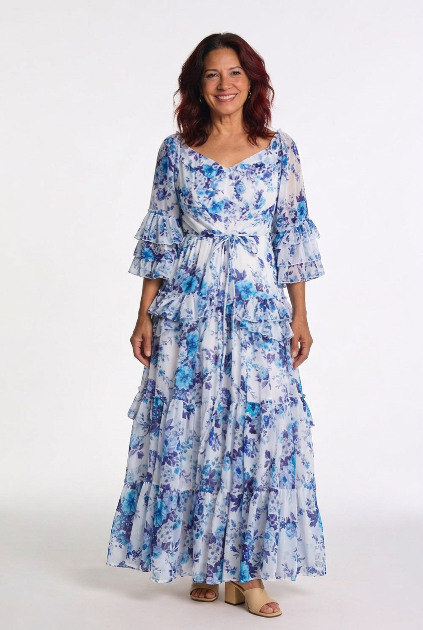 Dorvelli | Women's Maxi Dress – Bohemian Floral Print Tie