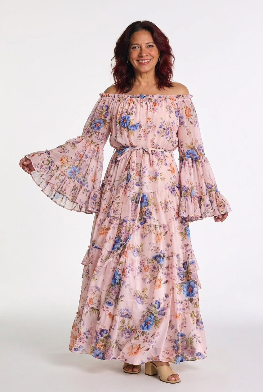 Dorvelli | Women's Maxi Dress – Bohemian Floral Print Tie