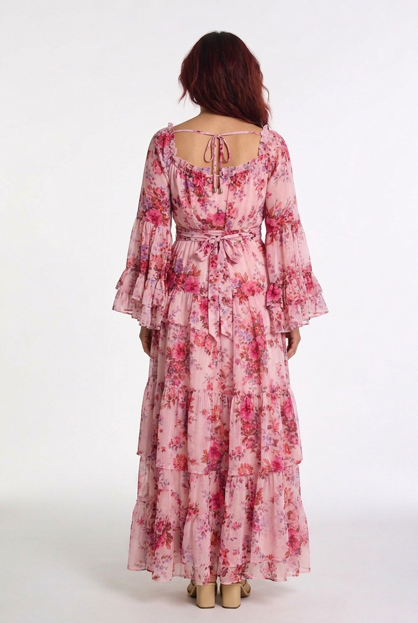 Dorvelli | Women's Maxi Dress – Bohemian Floral Print Tie