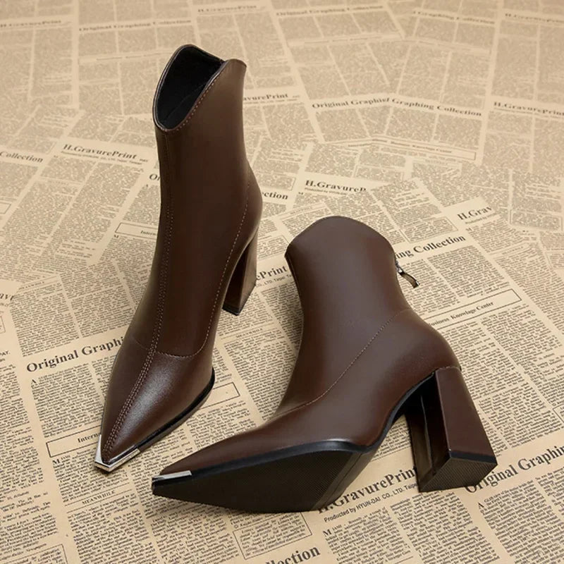 Dorvelli | Women’s Ankle Boots – Pointed-Toe Block Heel