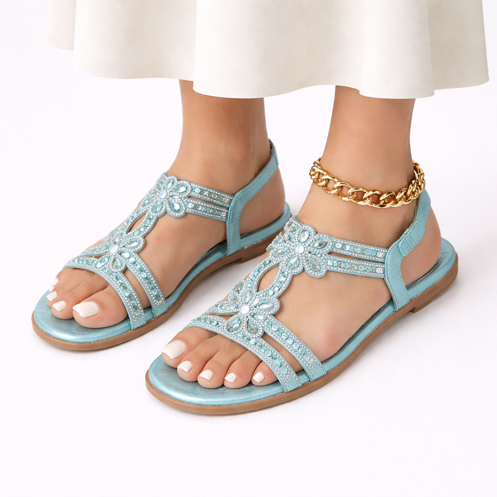 Dorvelli | Women's Sandals – Floral Crystal Comfort