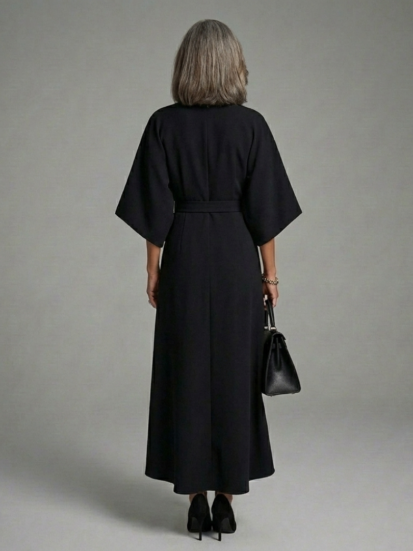 Dorvelli | Women's Midi Dress – Waist Defined Cape Sleeve
