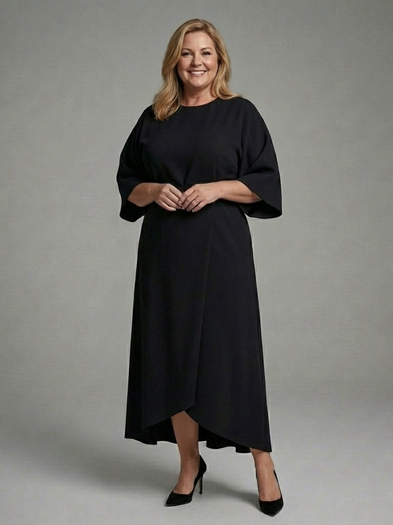 Dorvelli | Women's Midi Dress – Waist Defined Cape Sleeve