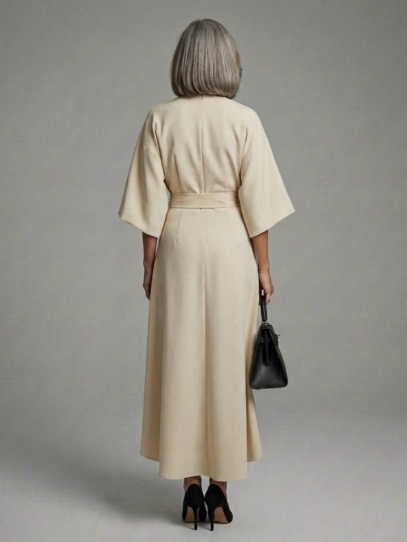 Dorvelli | Women's Midi Dress – Waist Defined Cape Sleeve