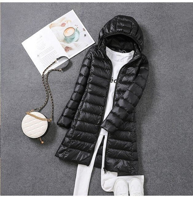 Dorvelli | Women's Longline Puffer Coat – Hooded Full Length
