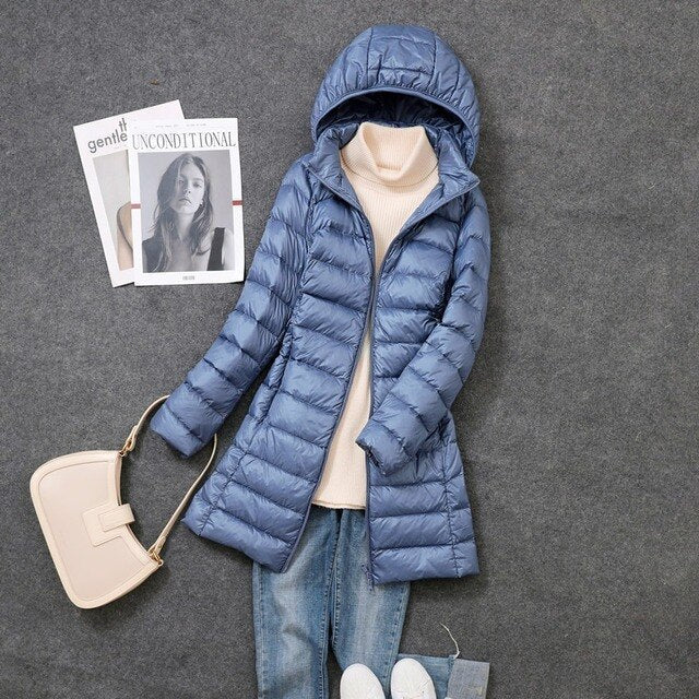 Dorvelli | Women's Longline Puffer Coat – Hooded Full Length