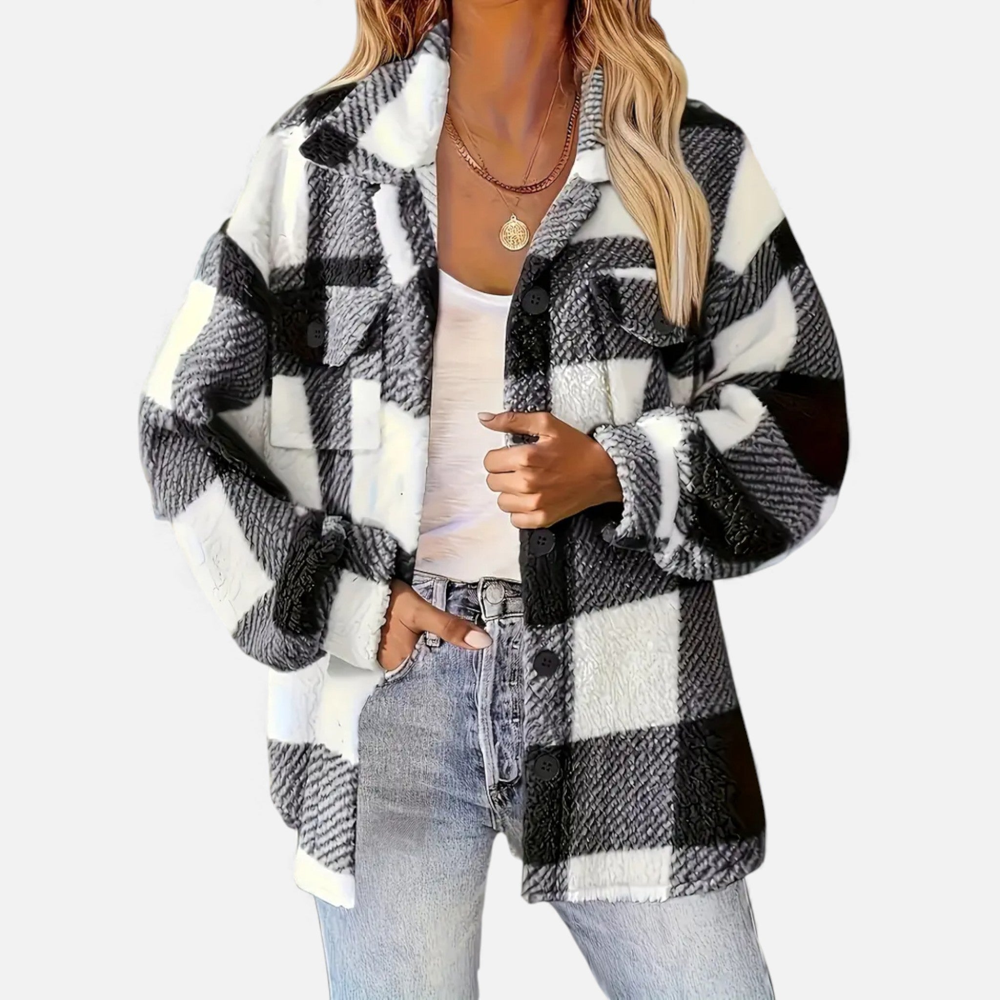 Dorvelli | Women’s Plush Checkered Winter Jacket – High-Elasticity Coat