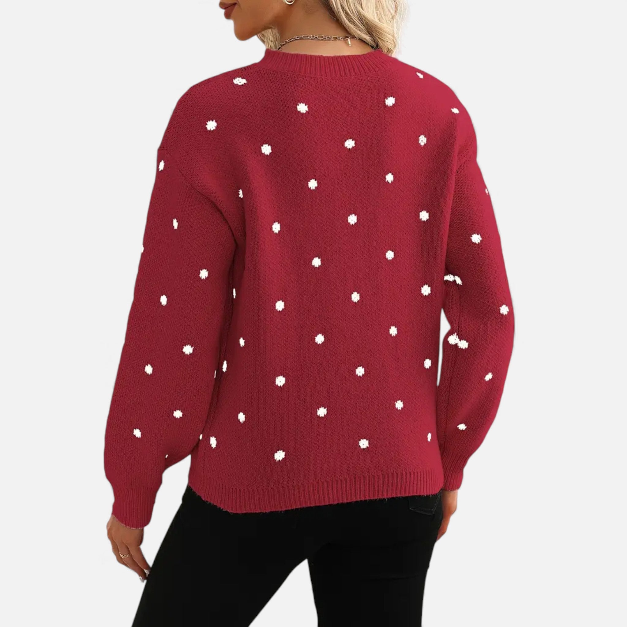 Dorvelli | Women’s Sweater – Polka-Dot Crew-Neck Elegance