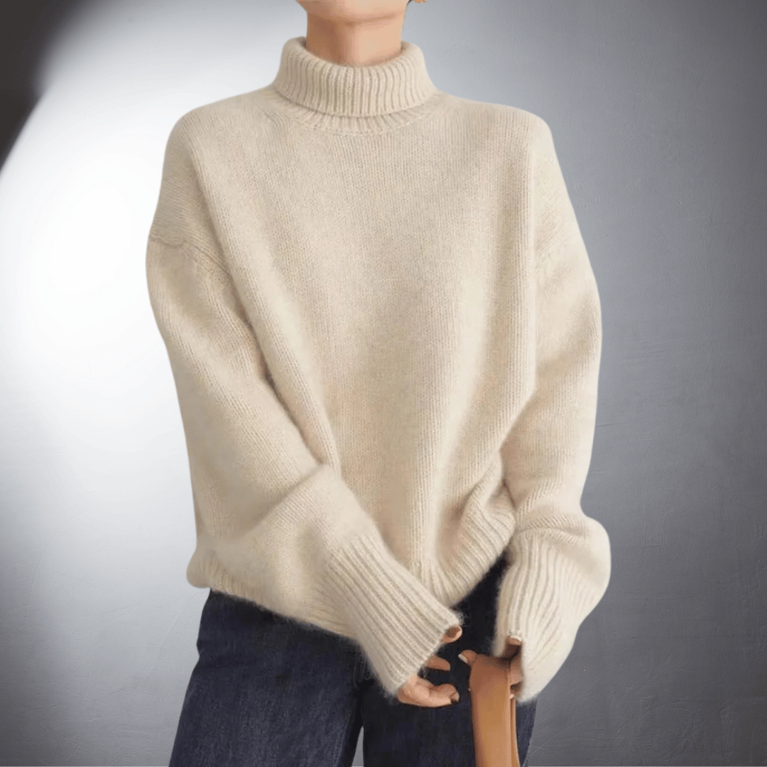 Adeline Turtleneck Knit Jumper – Fold-Over Roll Neck Long Sleeve Pullover