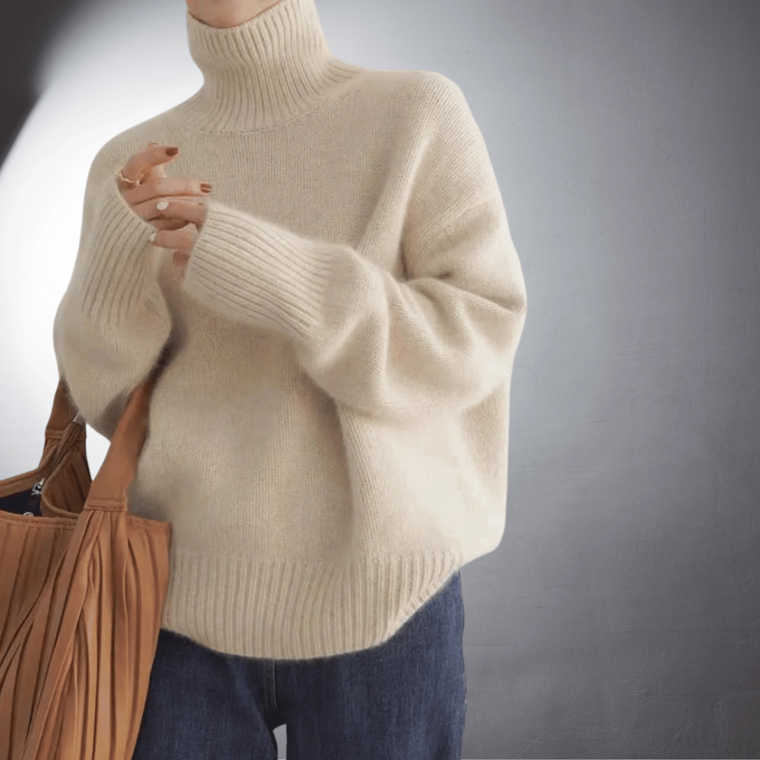 Adeline Turtleneck Knit Jumper – Fold-Over Roll Neck Long Sleeve Pullover