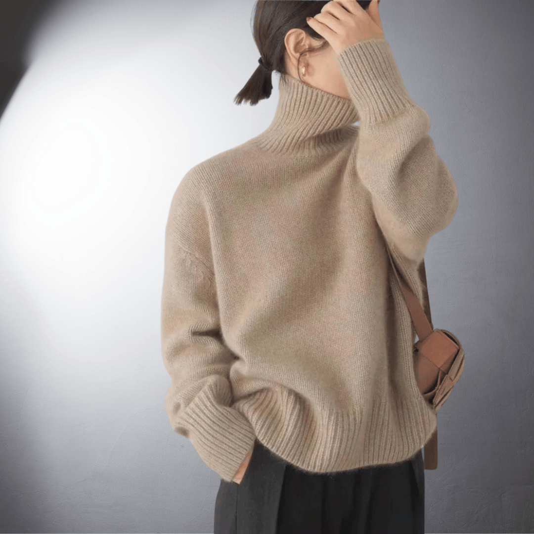 Adeline Turtleneck Knit Jumper – Fold-Over Roll Neck Long Sleeve Pullover