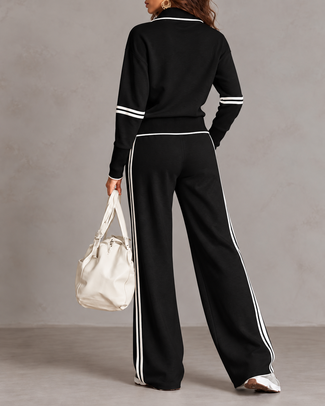 Amarante Half-Zip Stand Collar Lounge Set – Black