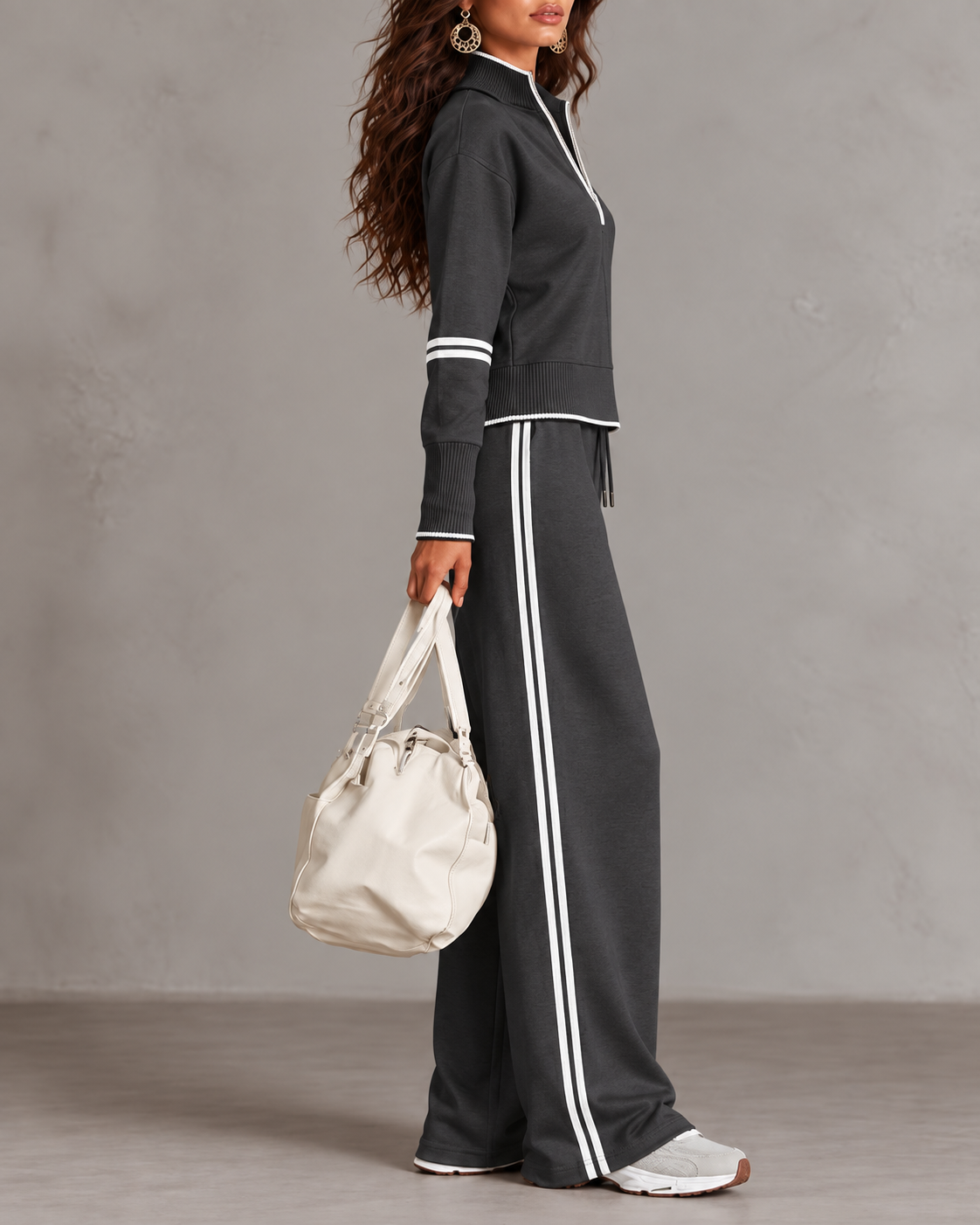 Amarante Half-Zip Stand Collar Lounge Set – Grey