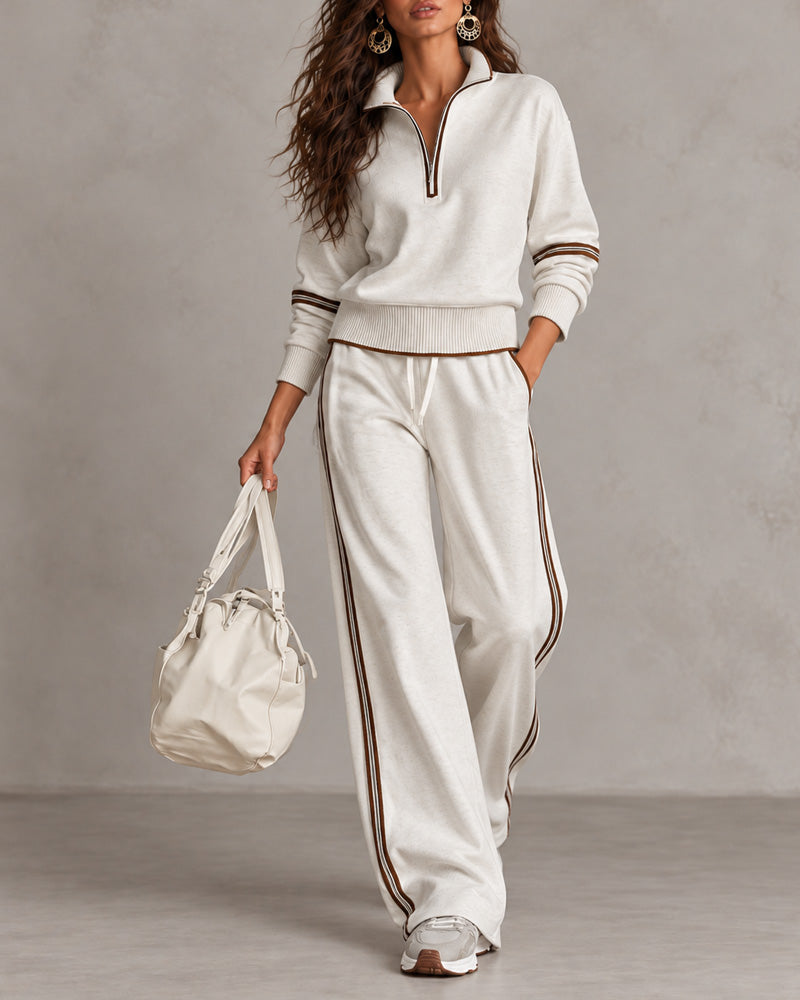 Amarante Half-Zip Stand Collar Lounge Set – White
