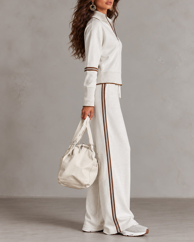 Amarante Half-Zip Stand Collar Lounge Set – White