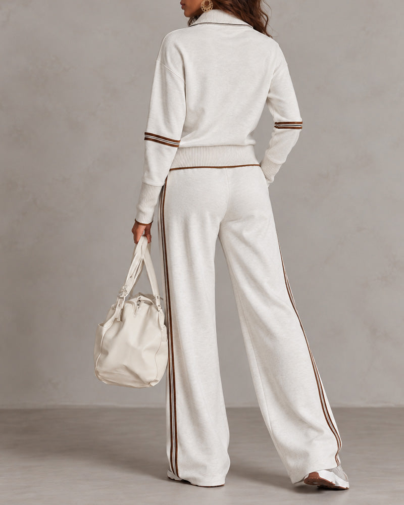 Amarante Half-Zip Stand Collar Lounge Set – White